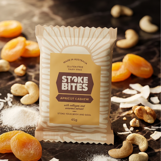Stoke Bites Apricot Cashew wholefood snack bar, box of 10 — gluten-free, dairy-free, made in Australia
